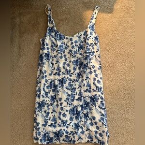 Abercrombie and Fitch Blue Floral Linen Mini Dress Square Neck Size XLarge P